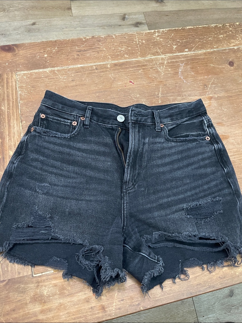 American Eagle Outfitters Black Distressed High-Rise Denim Cutoff Shorts